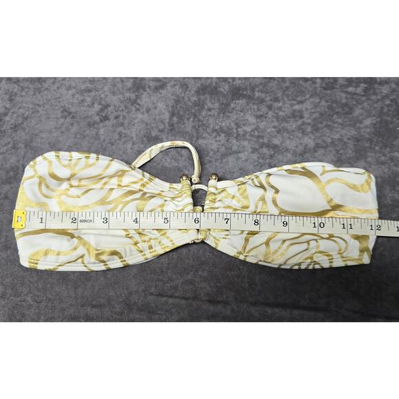 Spiegel White w. Gold Floral Design 2 Piece Strapless Bikini Swim Suit Set - Picture 8 of 10